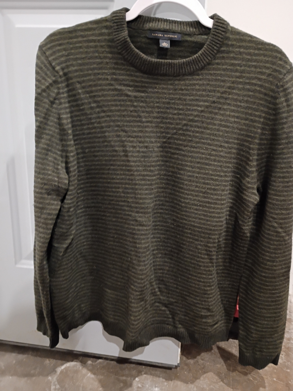Banana Republic Olive Green Striped Crewneck Sweater Large